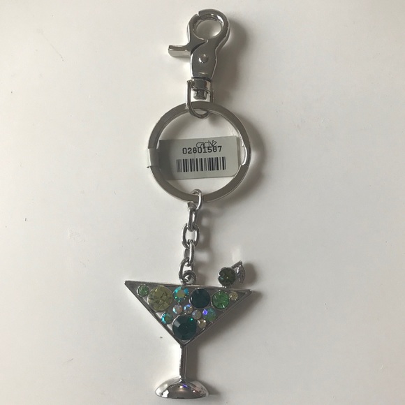 Cache Martini Glass Keychain Rhinestones Green NWOT Key Chain Ring. - Picture 2 of 5